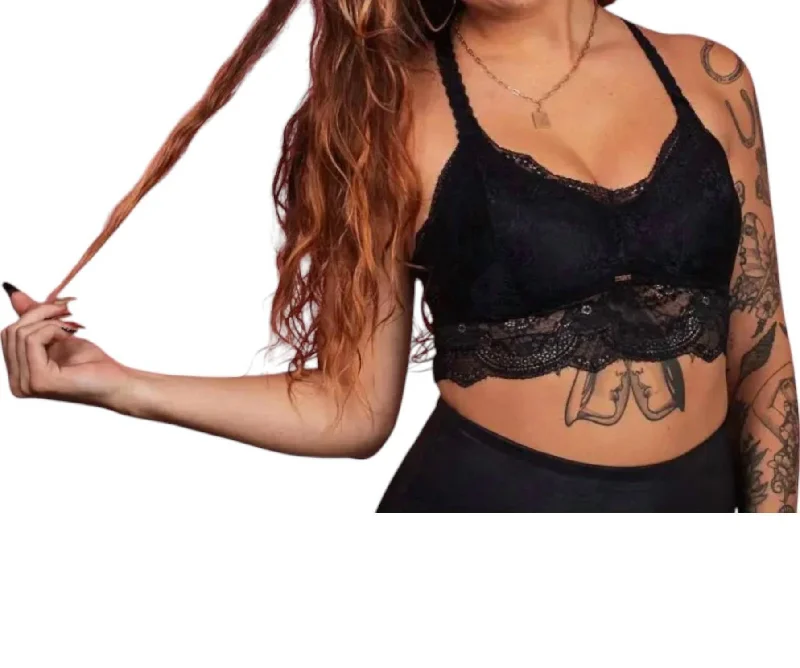 Women's Thermal Lingerie for Cold WeatherNatalie Lace Racerback Bralette In Black