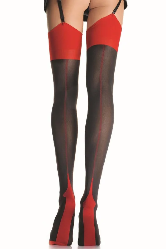 Women's Tights with PatternsBlack Thigh High Stockings with Red Cuban Heel
