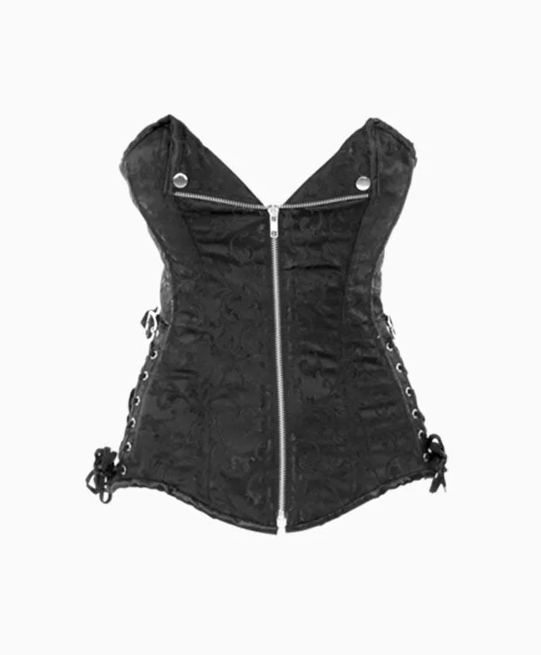 Steampunk - themed bustiers with brass accentsHarley Corset in Black Brocade