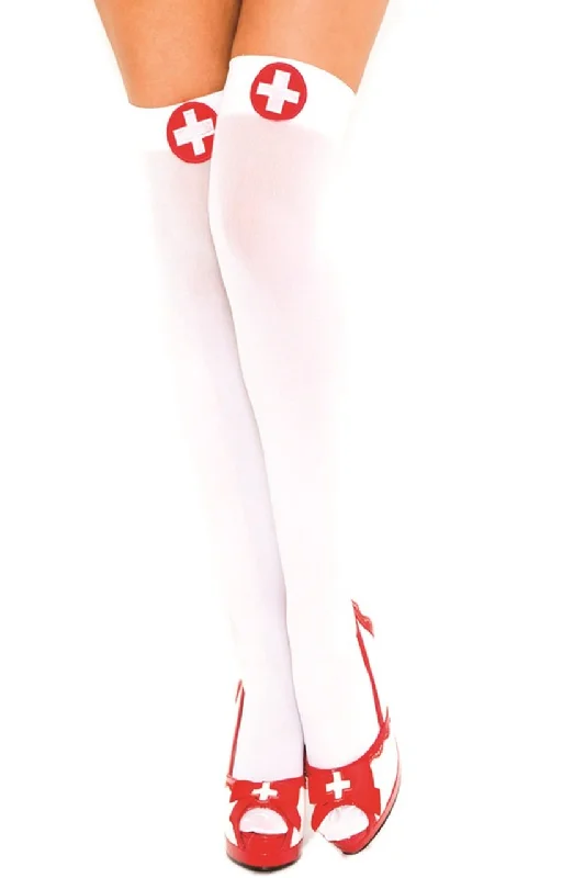 Women's Striped TightsWhite Thigh High Stockings with White Nurse Cross