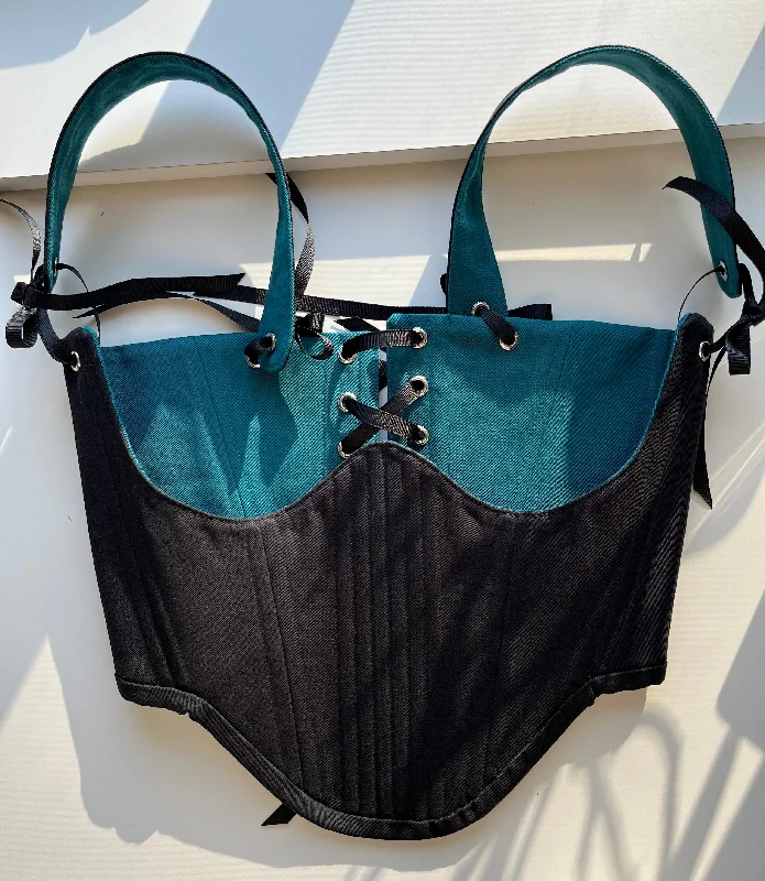 Geometric - printed bustiers for a modern and trendy lookCustom for S_v02 Reversible black/teal underbust with shoulder straps size S Geometric - printed bustiers for a modern and trendy lookCustom for S_v02 Reversible black/teal underbust with shoulder straps size S