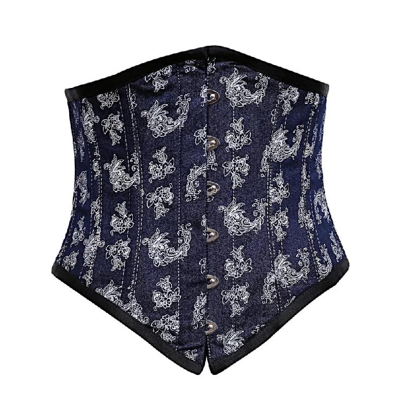 Modern - design corsets with a minimalist aestheticLuckrbone Steel Boned Floral Print On Denim Corset Modern - design corsets with a minimalist aestheticLuckrbone Steel Boned Floral Print On Denim Corset