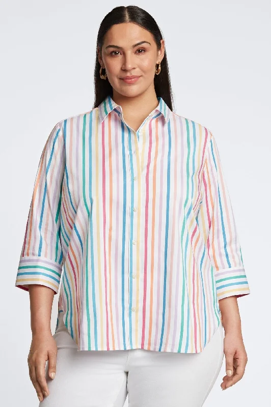Women's wrinkle - resistant long sleeve travel shirt Meghan Plus No Iron Rainbow Stripe 3/4 Sleeve Shirt Women's wrinkle - resistant long sleeve travel shirt Meghan Plus No Iron Rainbow Stripe 3/4 Sleeve Shirt