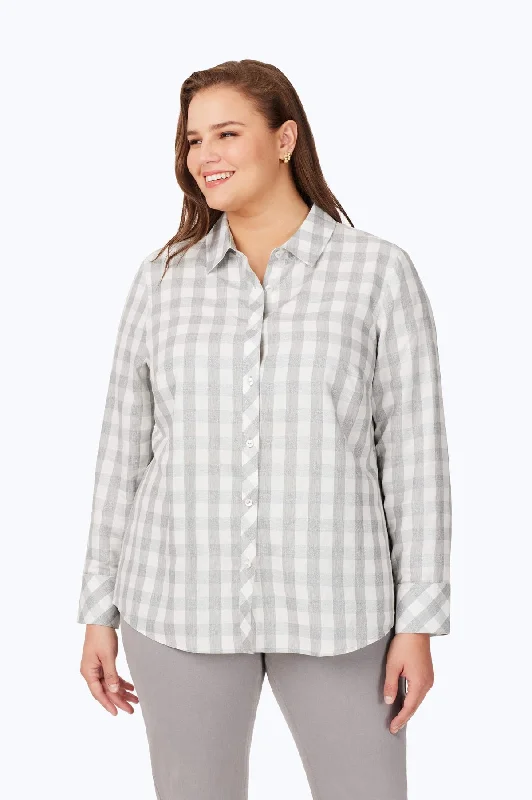 Women's business casual long sleeve printed shirt Uniqlo long sleeve basic shirtsDavis Plus Metallic Buffalo Plaid Long Sleeve Shirt
