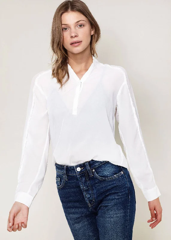 Women's thermal long sleeve fleece - lined shirt Women's Mandarin Collar Shirt Blouse