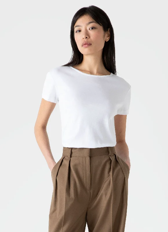 Women's round neck t shirt Women's Sea Island Cotton T-shirt in White