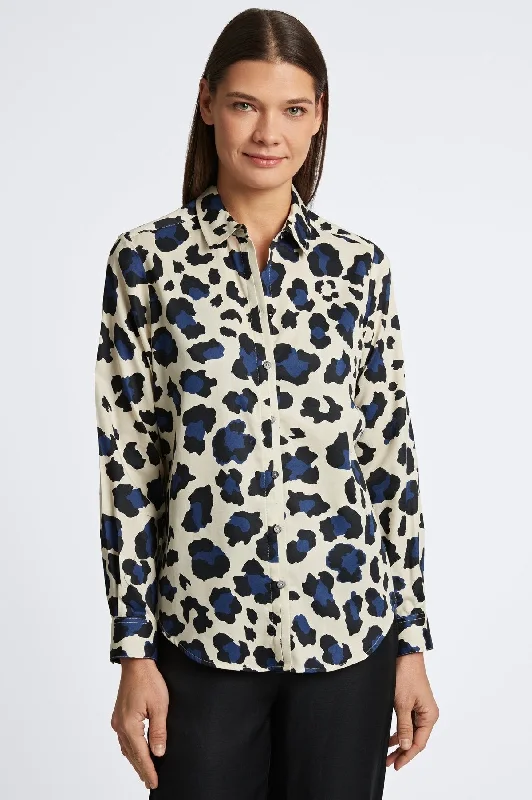 Women's button - front long sleeve poplin shirt Long sleeve shirts with patch pocketsCharlie Large Cheetah With Border Long Sleeve Shirt