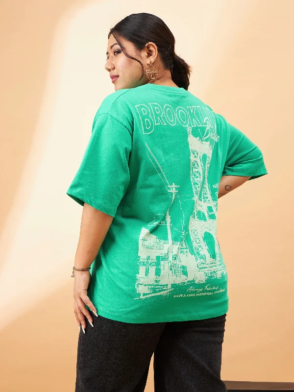 Women's white t shirt Women Green Graphic BROOKLYN Print T-Shirt