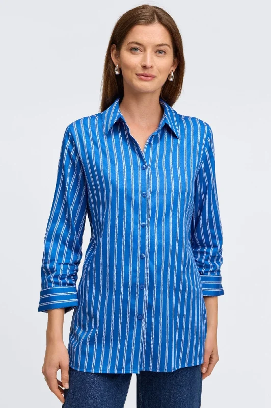 Women's convertible sleeve long sleeve twill shirt Evelyn Rope Stripe 3/4 Sleeve Shirt