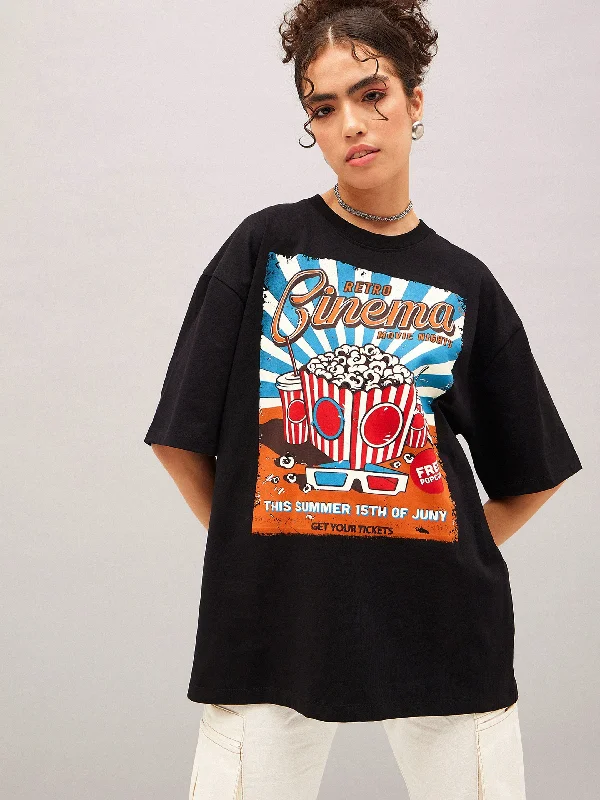 Women's formal t shirt Women Black Retro Cinema Oversized T-shirt