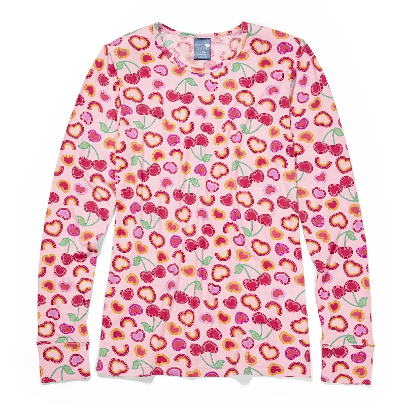 Women's yellow t shirt Zoe+Chloe Silky Print Tee - Cherry Berry Knit