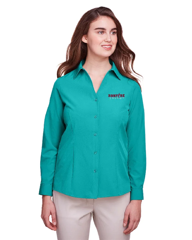 Women's polka dot long sleeve cotton blend shirt UltraClub Ladies Bradley Performance Woven Shirt Women's polka dot long sleeve cotton blend shirt UltraClub Ladies Bradley Performance Woven Shirt