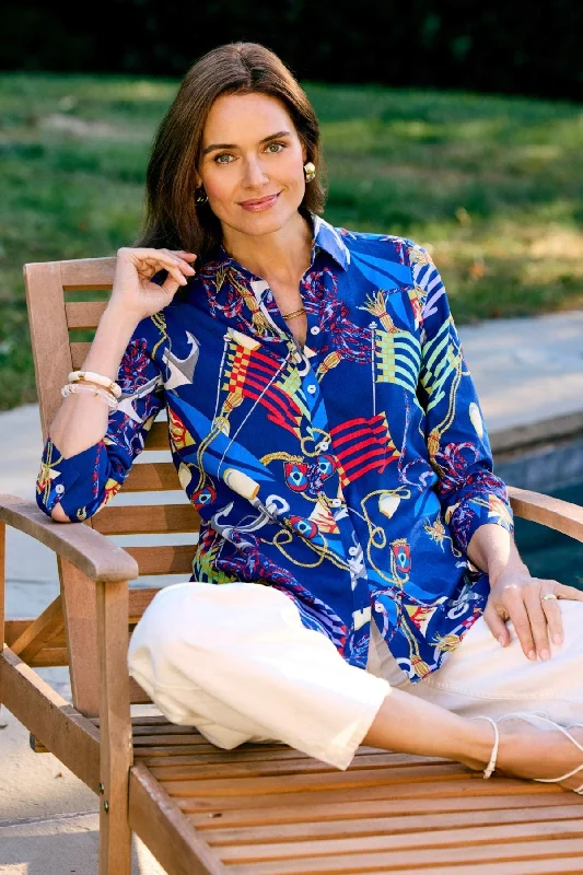 Women's maternity long sleeve shirt for pregnancy Zoey Linen Nautical Flags 3/4 Sleeve Shirt