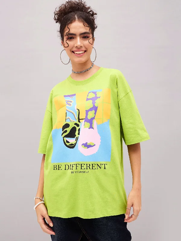Women's black t shirt Women Green Be Different Oversized T-shirt