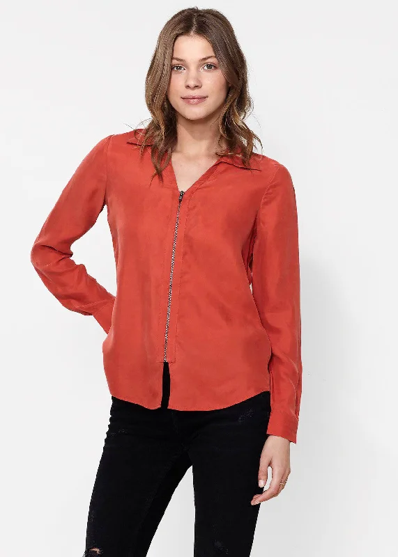 Women's elbow - patch long sleeve corduroy shirt Women's Zip Up Shirt Blouse
