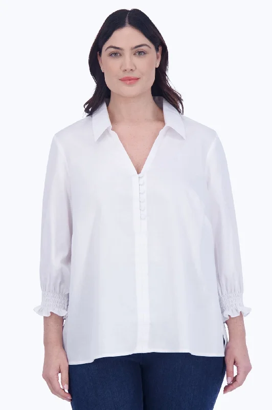 Women's festival - wear long sleeve bohemian shirt Alexis Plus No Iron Solid Sateen 3/4 Sleeve Popover Shirt