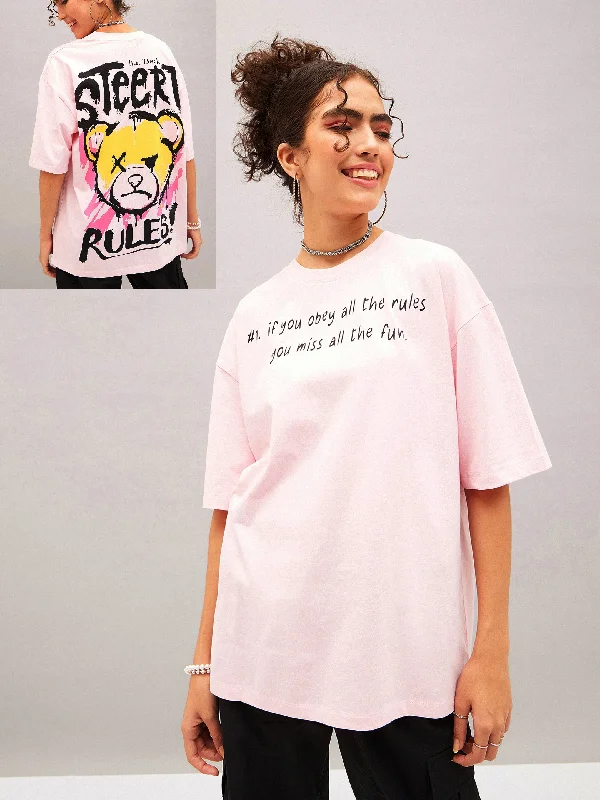 Women's moisture wicking t shirt Women Pastel Pink Street Rules Oversized T-shirt