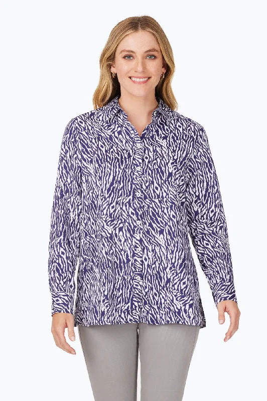 Women's zipper - front long sleeve performance shirt Bohemian long sleeve embroidered shirtsJourney Little Zebra Long Sleeve Shirt