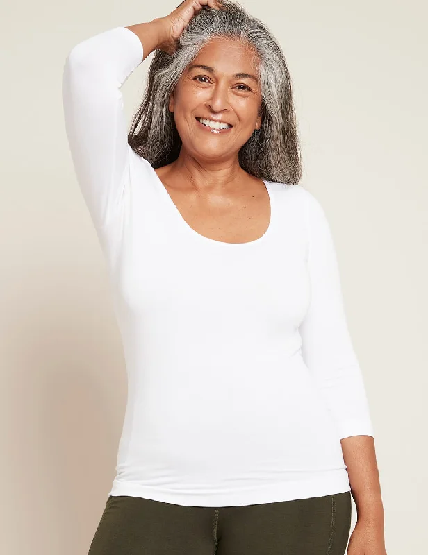 Women's boat neck t shirt 3/4 Sleeve Top - White