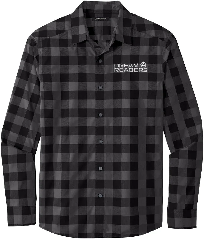 Women's polka dot long sleeve cotton blend shirt Port Authority Everyday Plaid Shirt