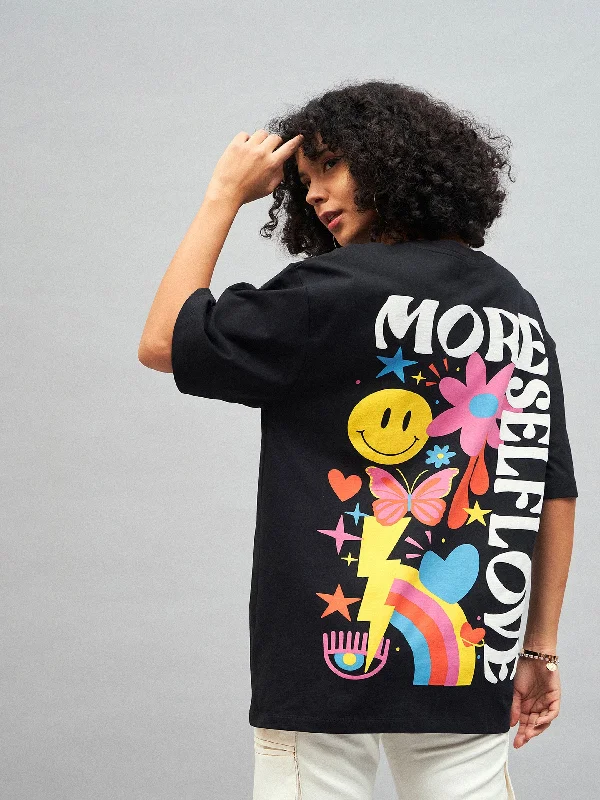 Women's discounted t shirt Women Black More Self Love Oversized T-shirt