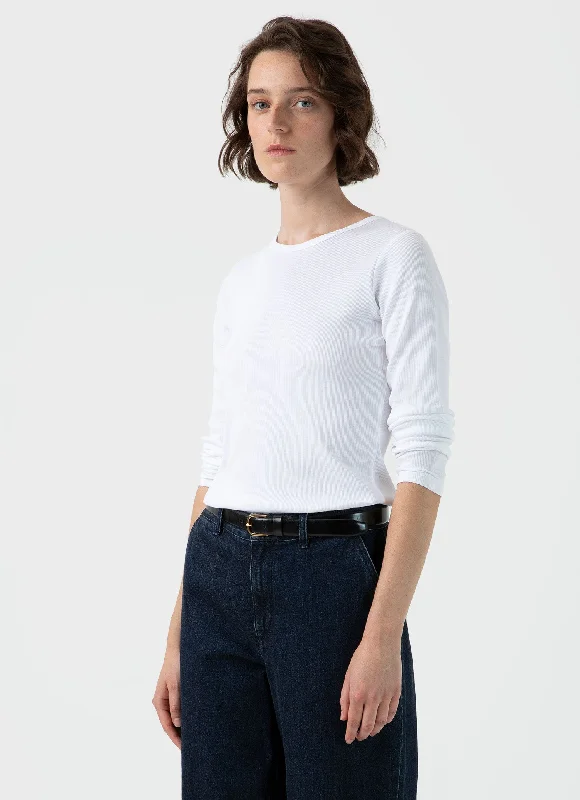 Women's oversized t shirt Women's Ribbed Long Sleeve T-shirt in White