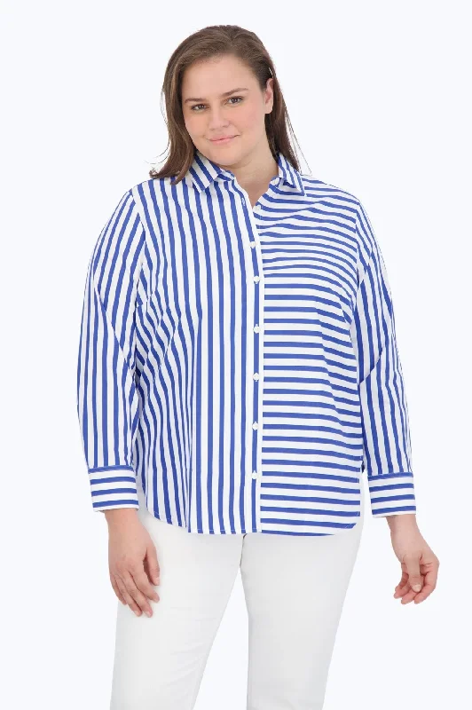 Women's animal print long sleeve rayon shirt Long sleeve shirts for cool summer morningsMeghan Plus Gingham Stripe Combo Long Sleeve Shirt