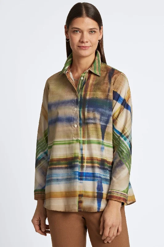 Women's hand - wash only long sleeve silk - blend shirt Nike long sleeve performance shirtsDelia Painterly Plaid Long Sleeve Shirt