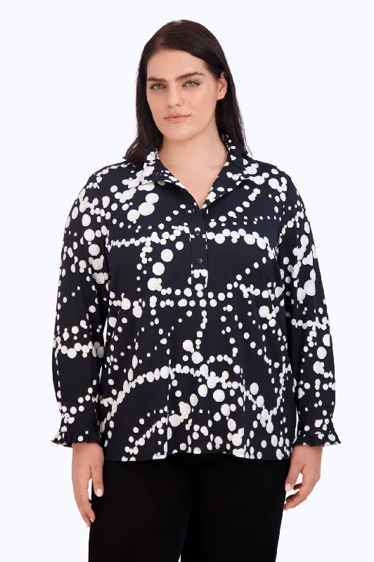 Women's petite long sleeve shirt with adjustable cuffs Tommy Hilfiger long sleeve preppy shirtsMia Plus Draped Pearls Jersey Long Sleeve Popover Shirt