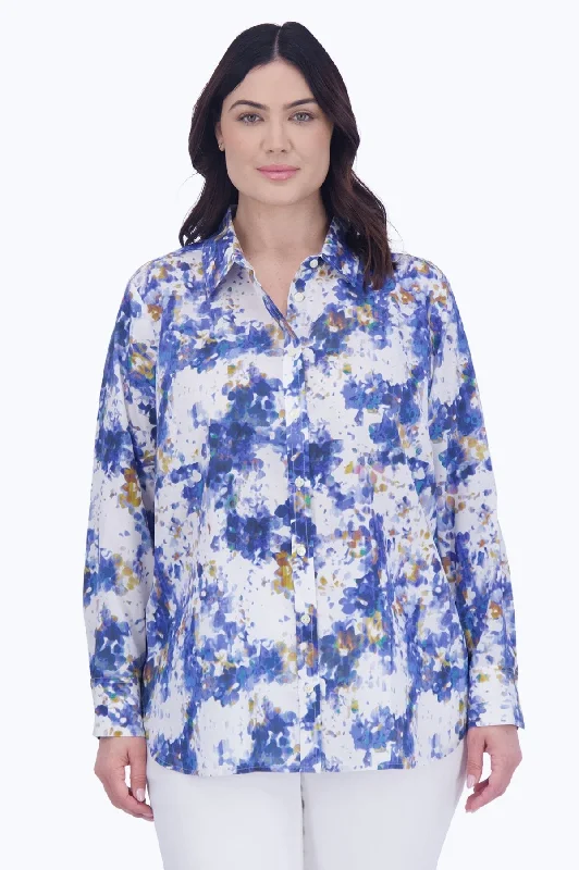 Women's business casual long sleeve printed shirt Mint green long sleeve summer shirtsMeghan Plus Abstract Floral Long Sleeve Shirt
