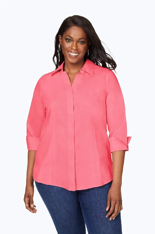 Women's dry - clean only long sleeve wool shirt Taylor Plus No Iron Pinpoint 3/4 Sleeve Shirt, Rose Red Women's dry - clean only long sleeve wool shirt Taylor Plus No Iron Pinpoint 3/4 Sleeve Shirt, Rose Red