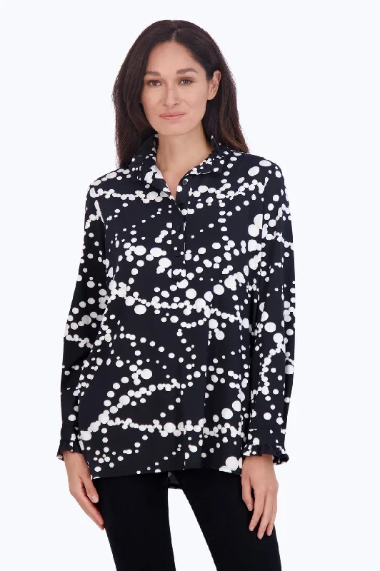 Women's beach - appropriate long sleeve cover - up shirt Teenagers' long sleeve band shirtsMia Draped Pearls Jersey Long Sleeve Popover Shirt Women's beach - appropriate long sleeve cover - up shirt Teenagers' long sleeve band shirtsMia Draped Pearls Jersey Long Sleeve Popover Shirt