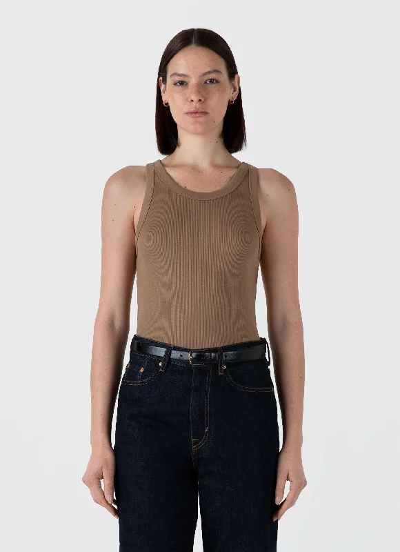 Women's loose fit t shirt Women's Ribbed Tank Top in Almond