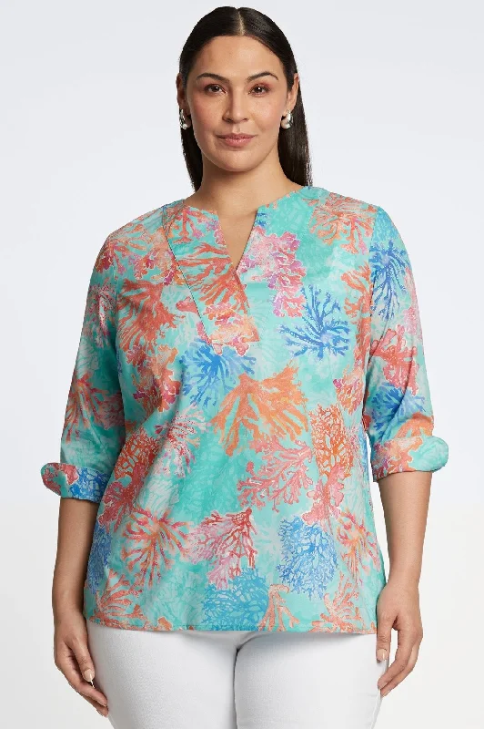 Women's lace - trimmed long sleeve polyester shirt Vena Plus Sea Coral 3/4 Sleeve Popover Shirt Women's lace - trimmed long sleeve polyester shirt Vena Plus Sea Coral 3/4 Sleeve Popover Shirt