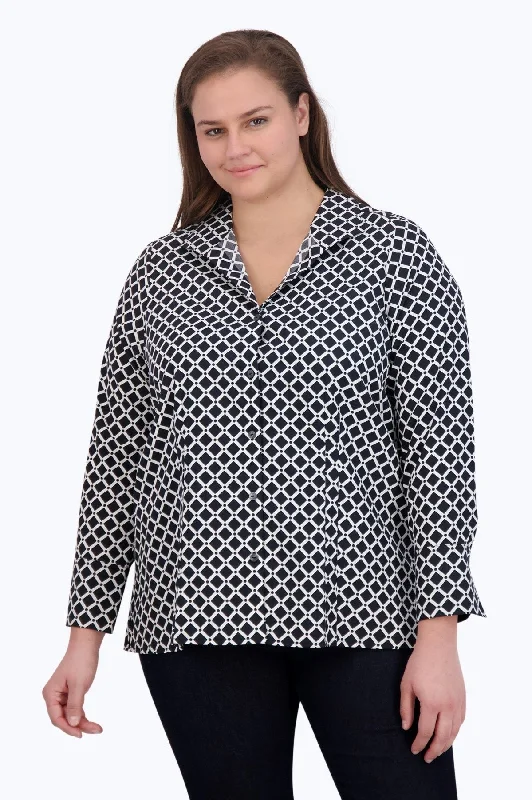 Women's travel - friendly long sleeve lightweight shirt Teenagers' long sleeve band shirtsKatie Plus Diamond Grid Long Sleeve Shirt