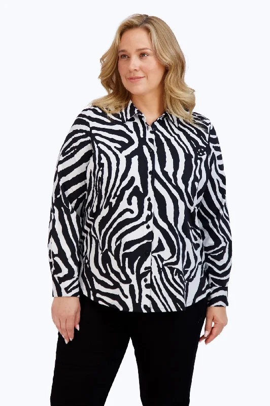 Women's beaded long sleeve satin shirt Linen long sleeve casual shirtsDianna Plus Zebra Jersey Long Sleeve Shirt