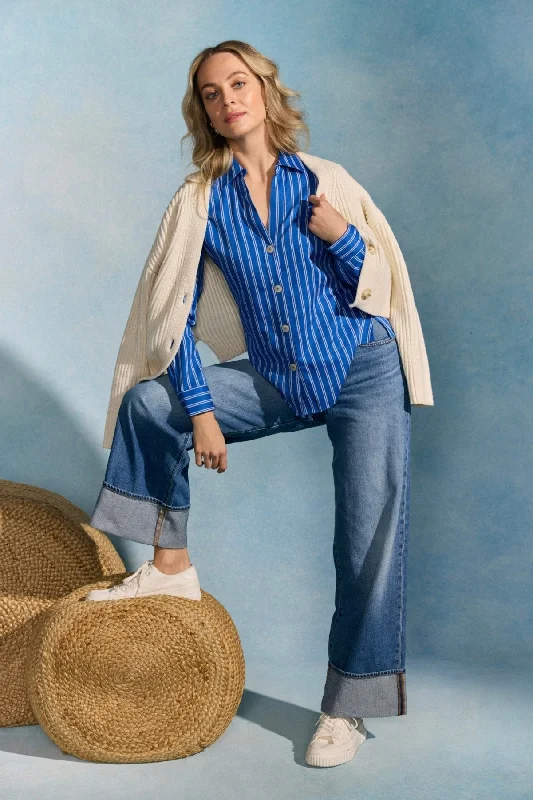 Women's plus - size long sleeve shirt with pockets Teal long sleeve trendy shirtsPaityn Rope Stripe Long Sleeve Shirt Women's plus - size long sleeve shirt with pockets Teal long sleeve trendy shirtsPaityn Rope Stripe Long Sleeve Shirt