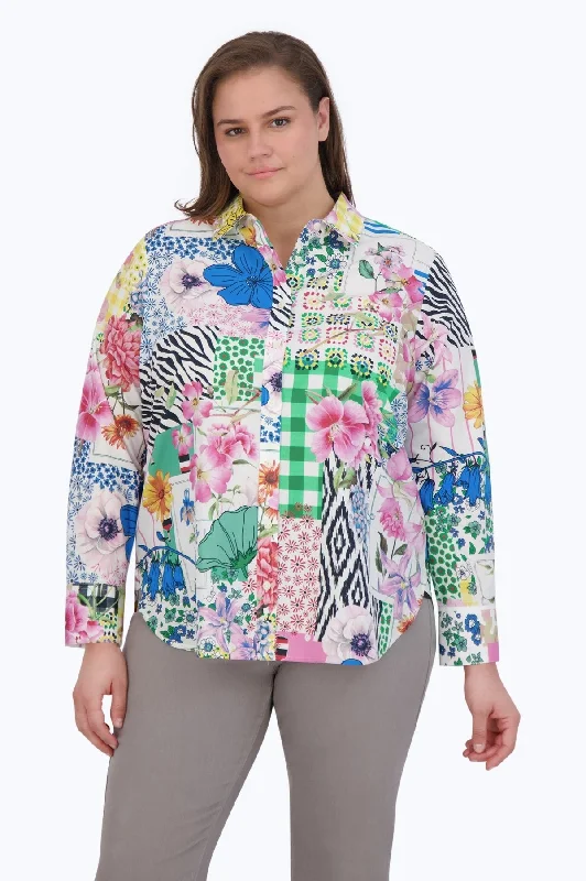 Women's black long sleeve silk button - down shirt Value - for - money long sleeve shirtsMeghan Plus Spring Conversational Long Sleeve Shirt