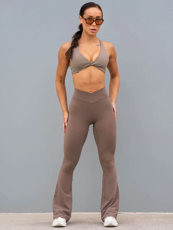 Women's vintage - inspired tight trousers NKD Cross Over Flared Leggings - Taupe