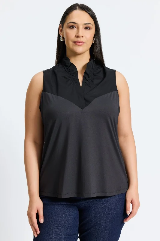 Women's easy - care long sleeve microfiber shirt Tammy Plus Knit-Woven Ruffle Collar Sleeveless Layering Tank Women's easy - care long sleeve microfiber shirt Tammy Plus Knit-Woven Ruffle Collar Sleeveless Layering Tank