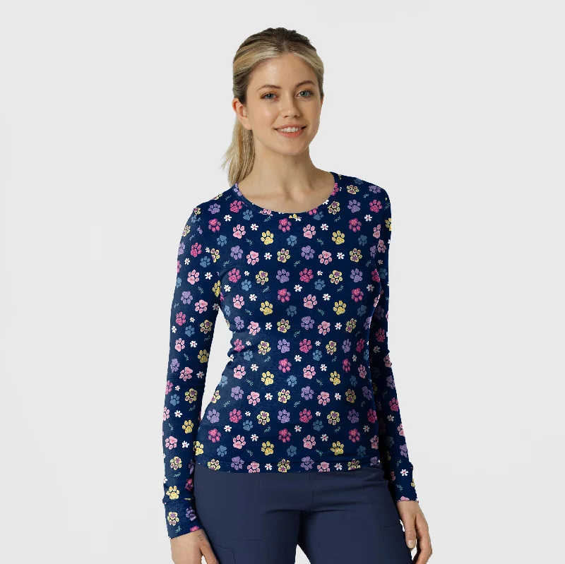 Women's v neck t shirt Women's All-over Print Silky Tee - Springtime Stroll Navy