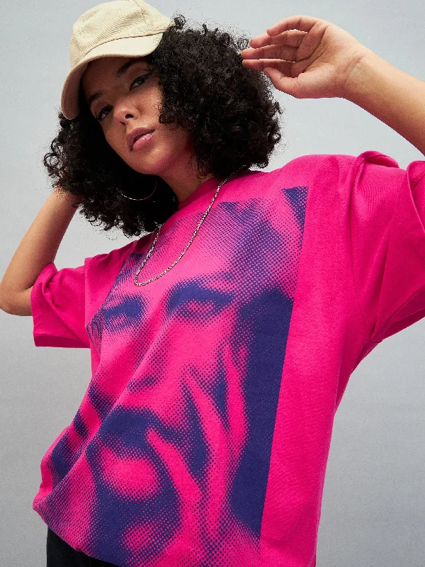 Women's running t shirt Women Barbie Pink Photographic Print Oversized T-shirt