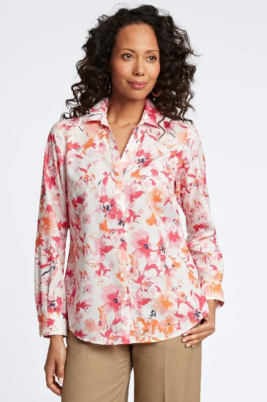 Women's vintage - style long sleeve cotton poplin shirt Pregnant women's long sleeve maternity shirtsMary Watercolor Floral Long Sleeve Shirt