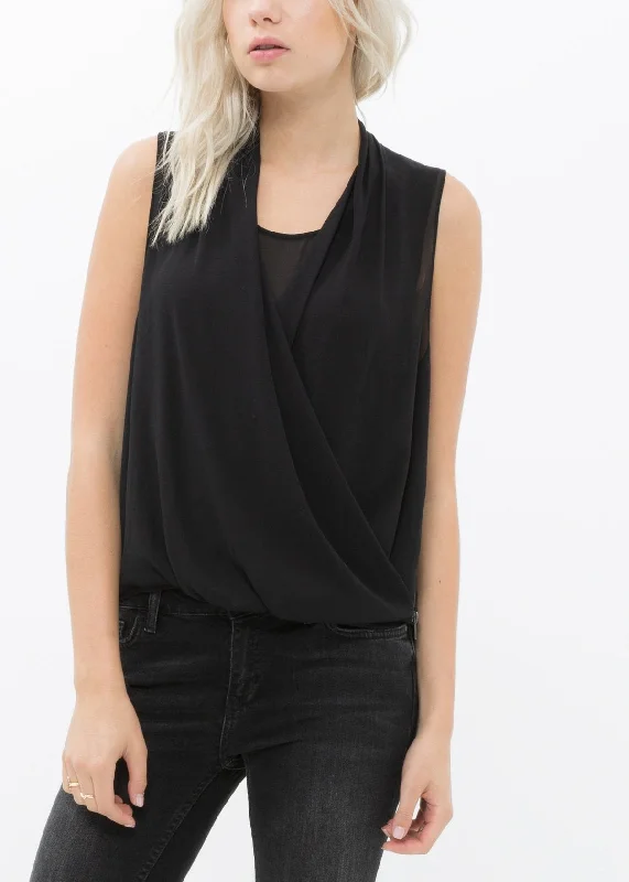 Women's snap - front long sleeve denim shirt Women's Surplice Sleeveless Blouse