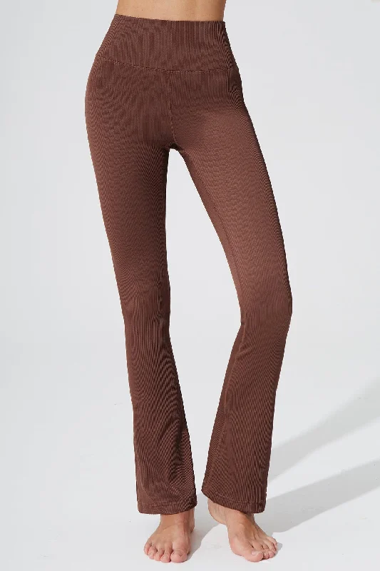 Women's full - length tight trousers Evana Flare Ribbed Legging - Maroon Choco