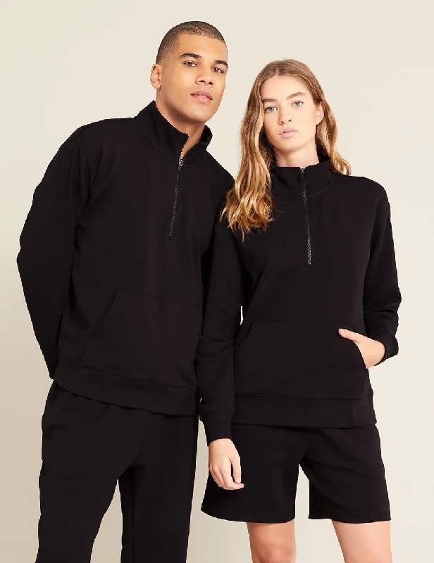 Women's white t shirt Unisex Quarter Zip Sweater - Black