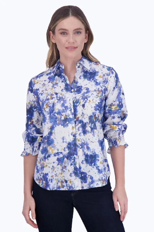 Women's formal long sleeve satin - finish shirt Olivia Abstract Floral 3/4 Sleeve Shirt