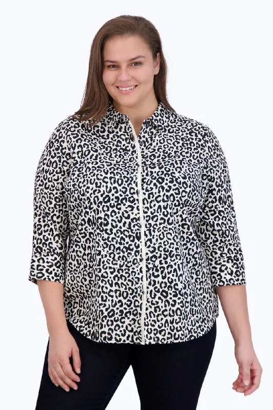 Women's antibacterial long sleeve sport shirt Charlie Plus Leopard Print 3/4 Sleeve Shirt