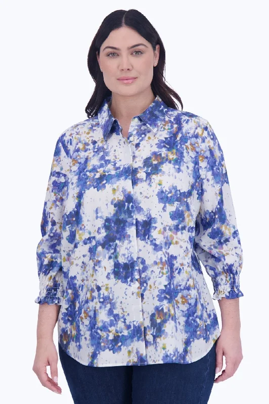 Women's applique long sleeve cotton shirt Olivia Plus Abstract Floral 3/4 Sleeve Shirt