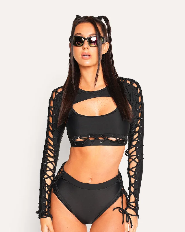 Women's animal print long sleeve rayon shirt Netherworld Nightlife Ultra Crop Top